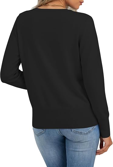 Women's Lightweight Long Sleeve Button Front Crew Neck Cardigan