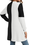 Women's Lightweight Long Open Front Color Block Cardigan with Pockets