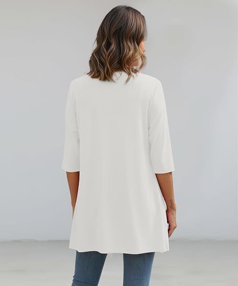 Women's White 3/4 Sleeve Open Front Long Cardigan