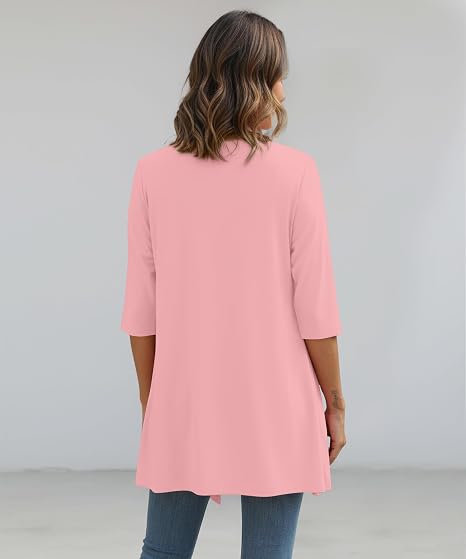 Women's Pink 3/4 Sleeve Open Front Long Cardigan