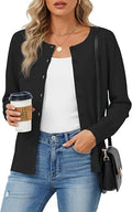 Women's Lightweight Long Sleeve Button Front Crew Neck Cardigan