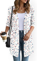 Women's Lightweight 3/4 Sleeve Open Front Spotted Print Cardigan
