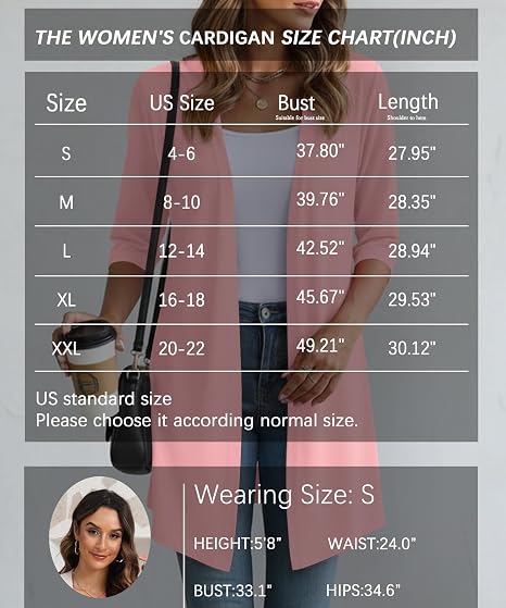 Women's Pink 3/4 Sleeve Open Front Long Cardigan