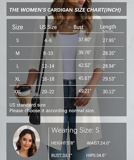 Women's White 3/4 Sleeve Open Front Long Cardigan