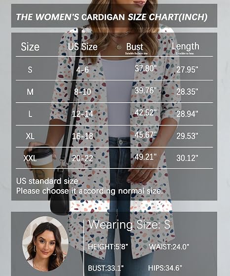 Women's Lightweight 3/4 Sleeve Open Front Spotted Print Cardigan