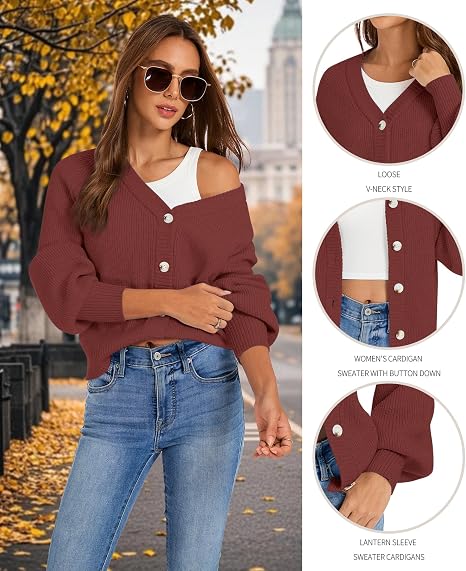 Women's Loose Button Down Chunky Knit Cardigan Sweater